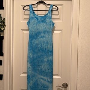 Maxi Blue Tie-Dye Tank Top Dress - Full Length